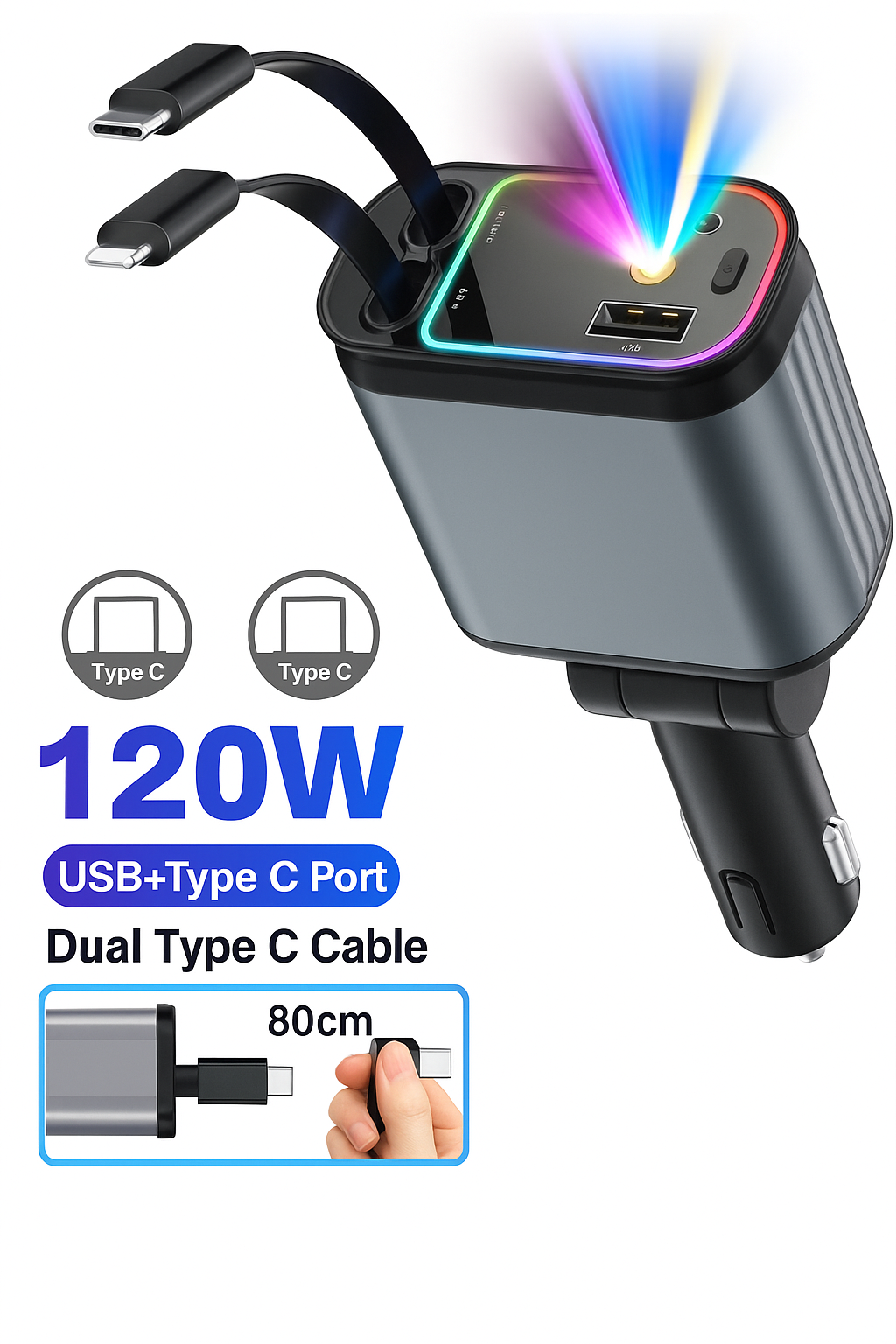 Dual USB Car Charger with LED Light Fast Charging Adapter