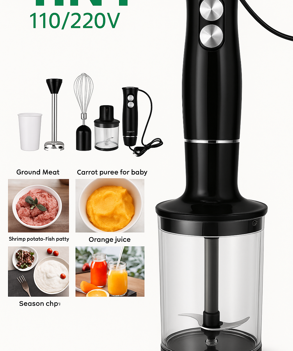 4 in 1 Handheld Blender Set Electric Stick Mixer Whisk Kitchen Appliance