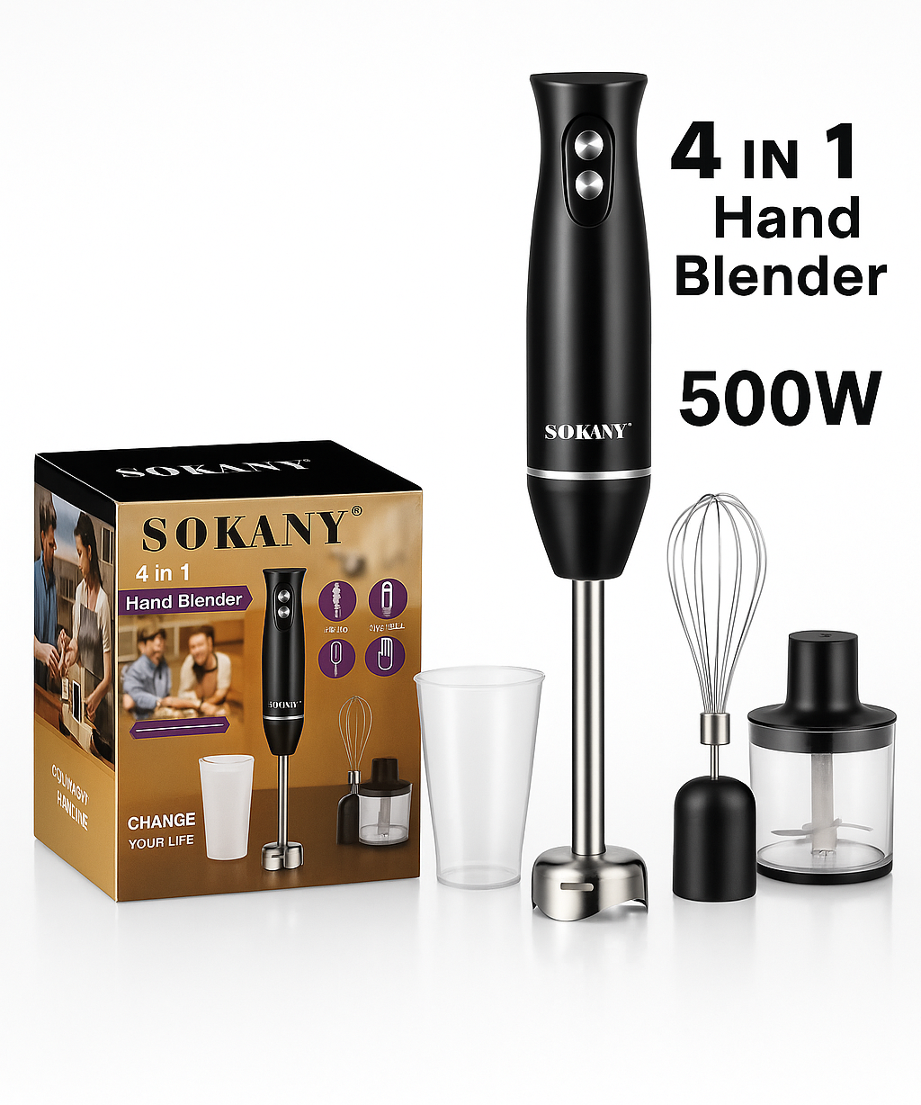 4 in 1 Handheld Blender Set Electric Stick Mixer Whisk Kitchen Appliance