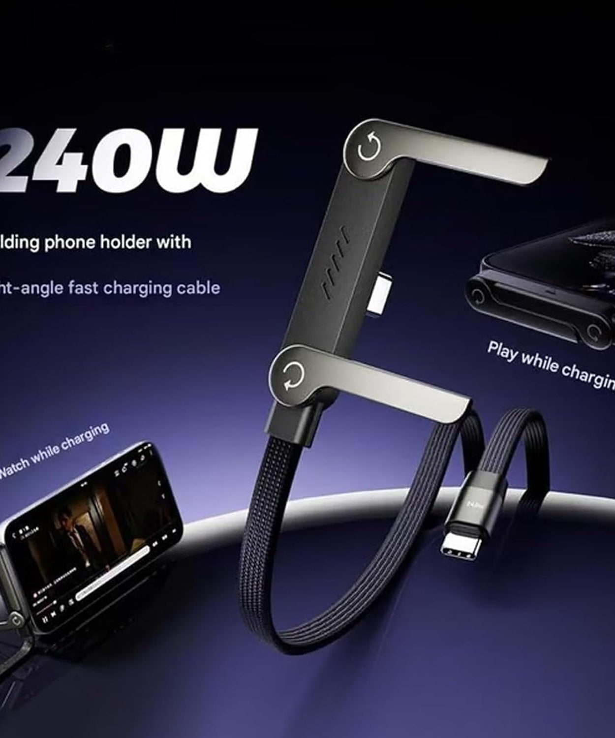 2 in 1 Invisible Stand Charger Cable, 240W Fast Charging Cable