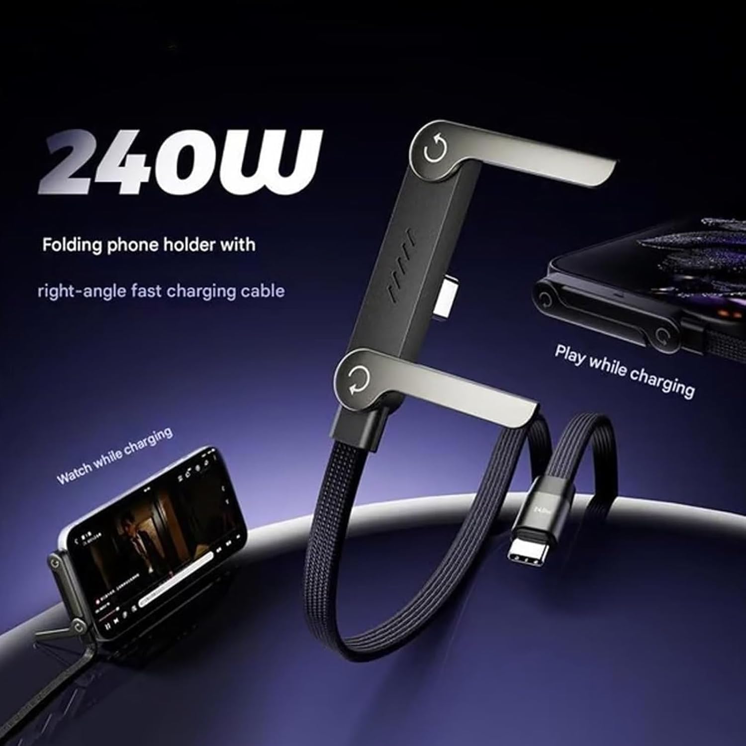 2 in 1 Invisible Stand Charger Cable, 240W Fast Charging Cable