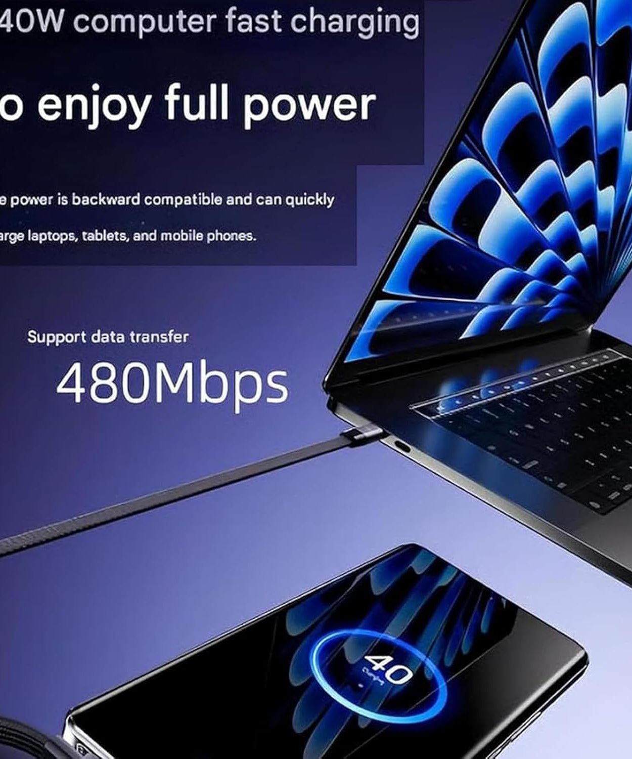 2 in 1 Invisible Stand Charger Cable, 240W Fast Charging Cable