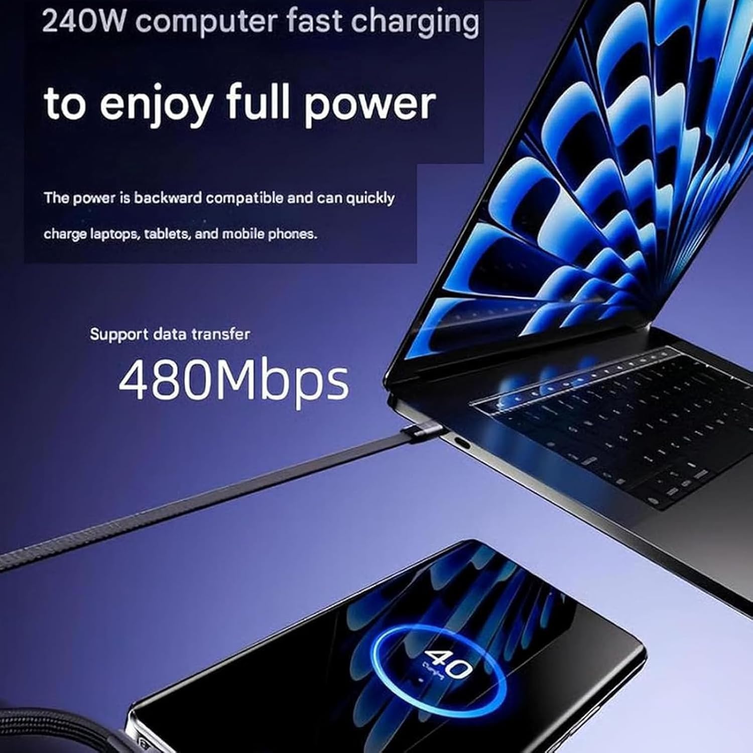 2 in 1 Invisible Stand Charger Cable, 240W Fast Charging Cable