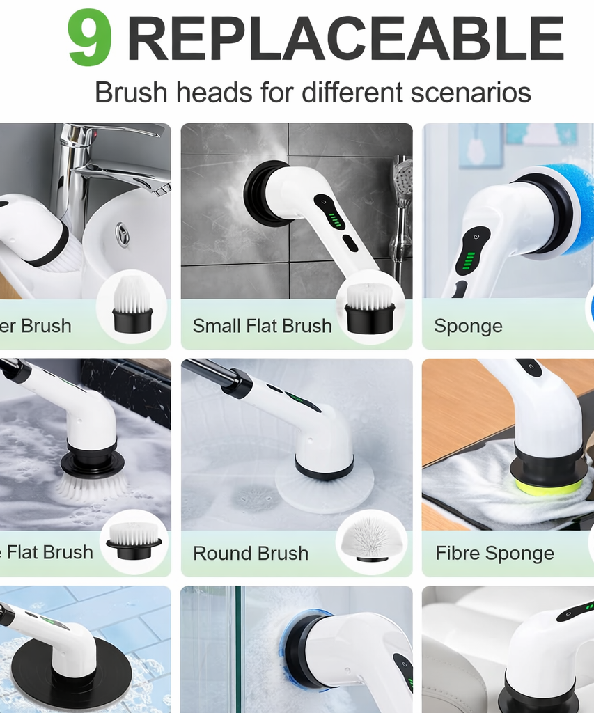 9 in 1 Electric Cleaning Brush Set for Kitchen Bathroom Car Detailing