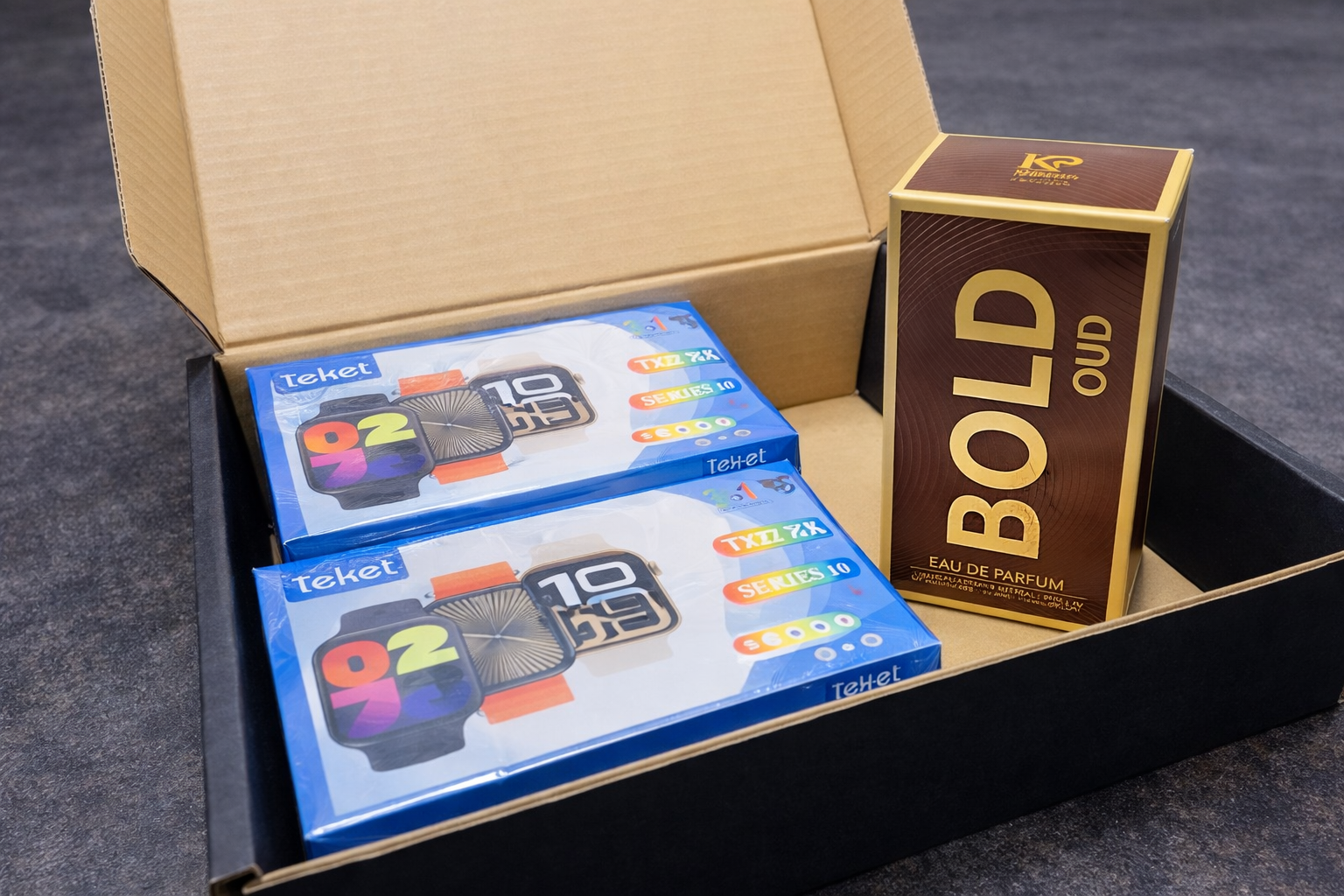 5 Box Smart Watches + 1 Box Bold Oud Perfume
