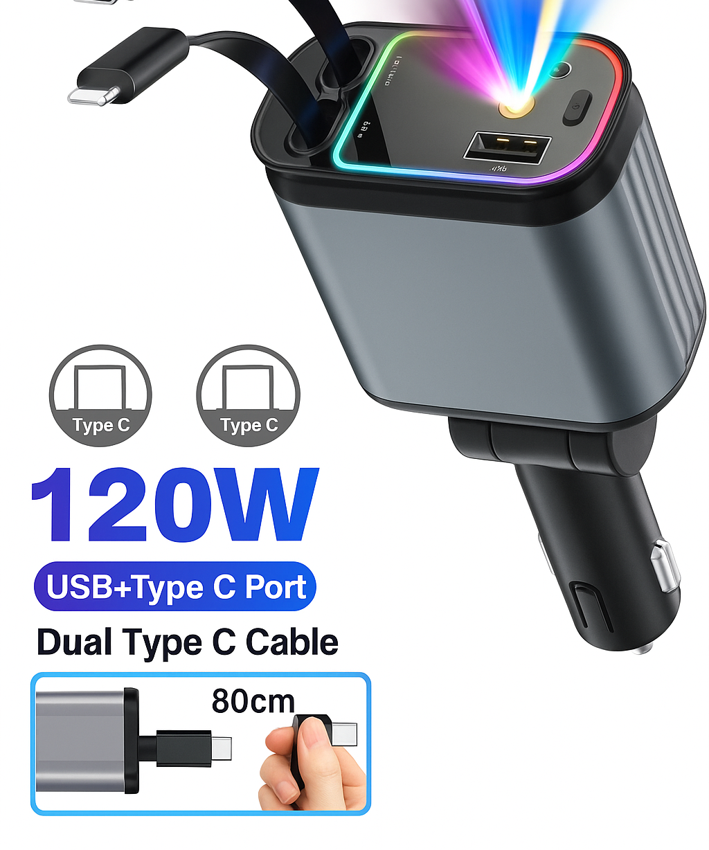 Dual USB Car Charger with LED Light Fast Charging Adapter