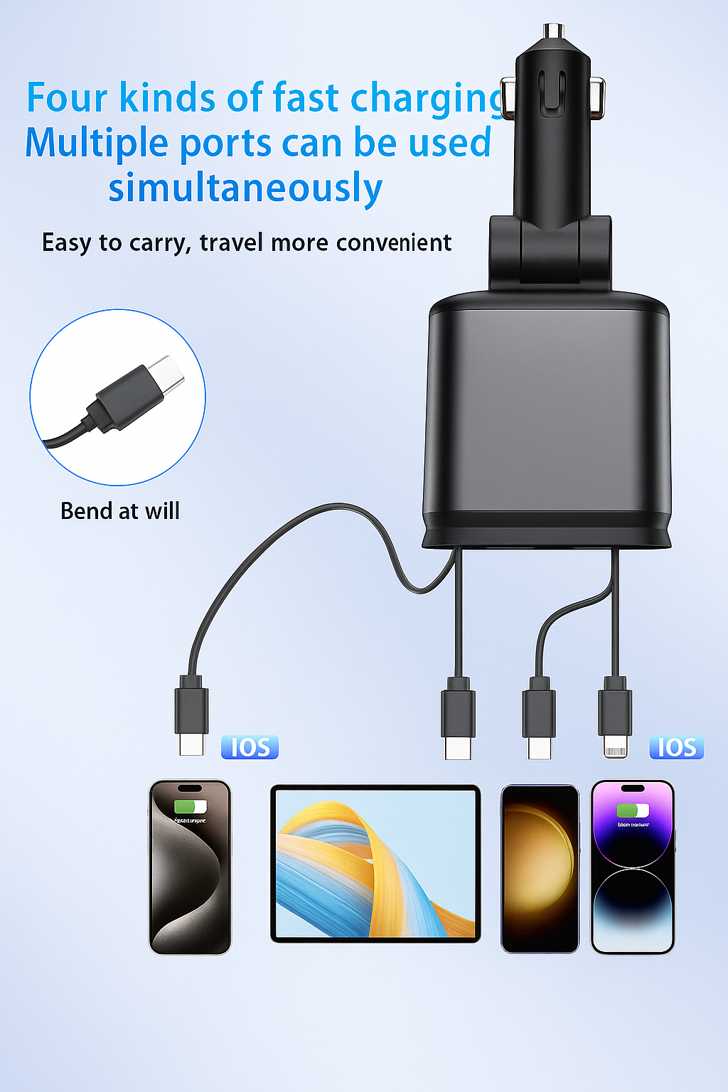Dual USB Car Charger with LED Light Fast Charging Adapter