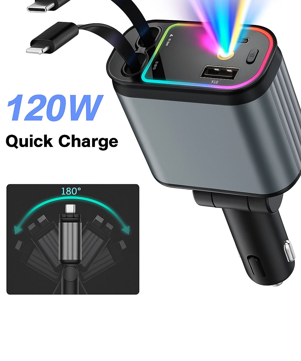 Dual USB Car Charger with LED Light Fast Charging Adapter