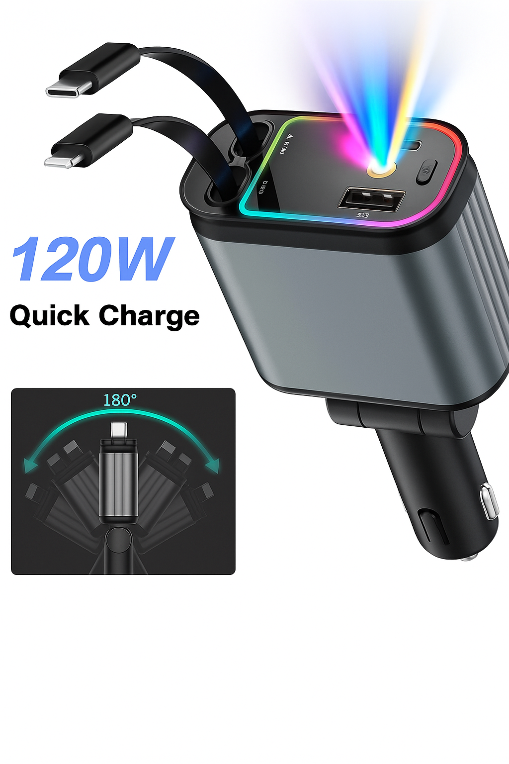 Dual USB Car Charger with LED Light Fast Charging Adapter