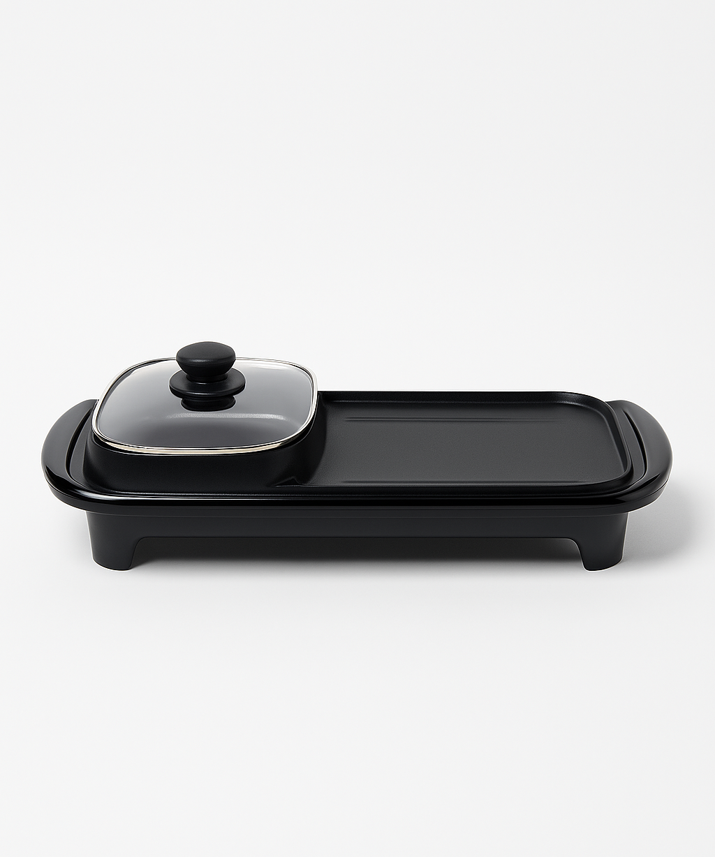 Electric Grill 2 in 1 Hot Pot Multi Cooker Non Stick Barbecue Pan