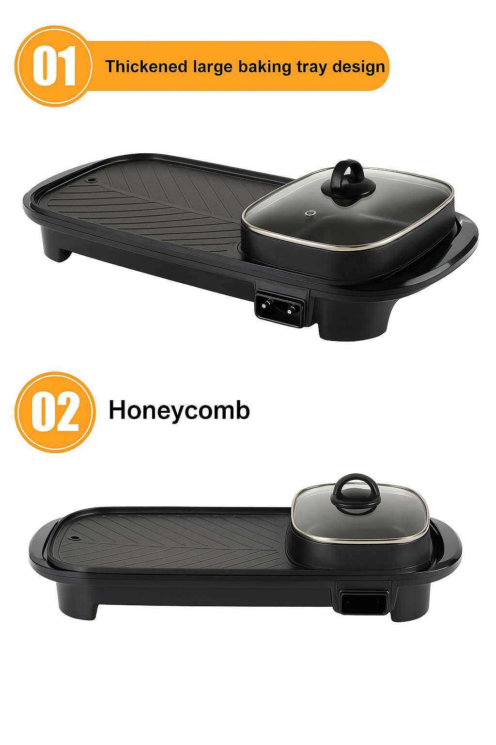 Electric Grill 2 in 1 Hot Pot Multi Cooker Non Stick Barbecue Pan