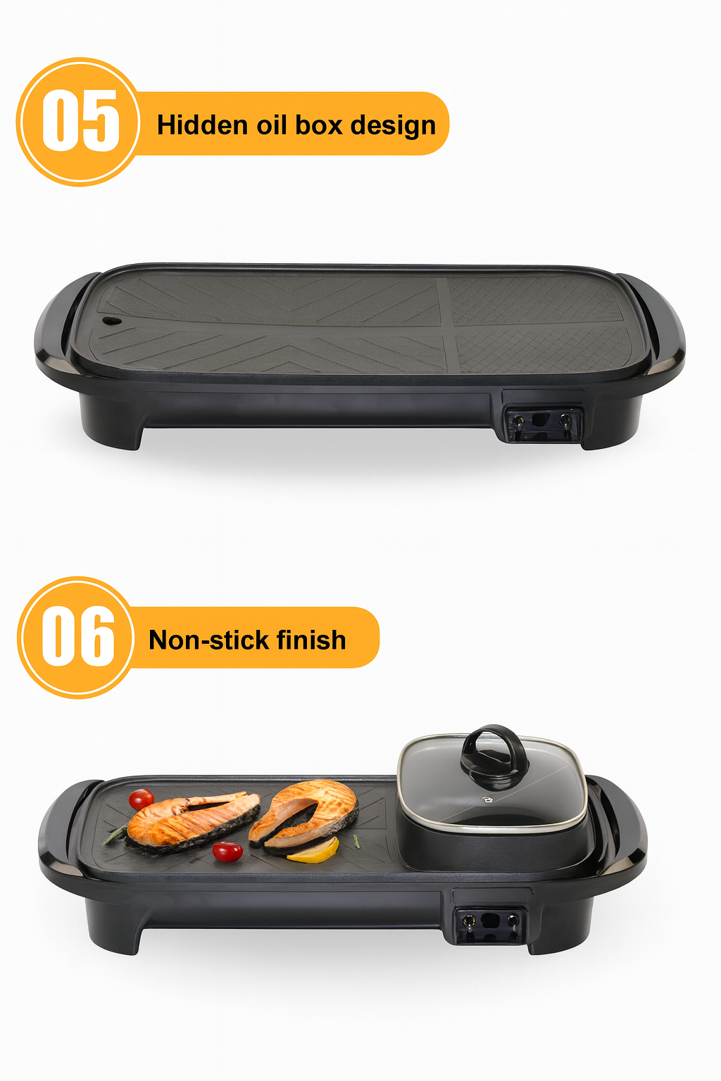 Electric Grill 2 in 1 Hot Pot Multi Cooker Non Stick Barbecue Pan