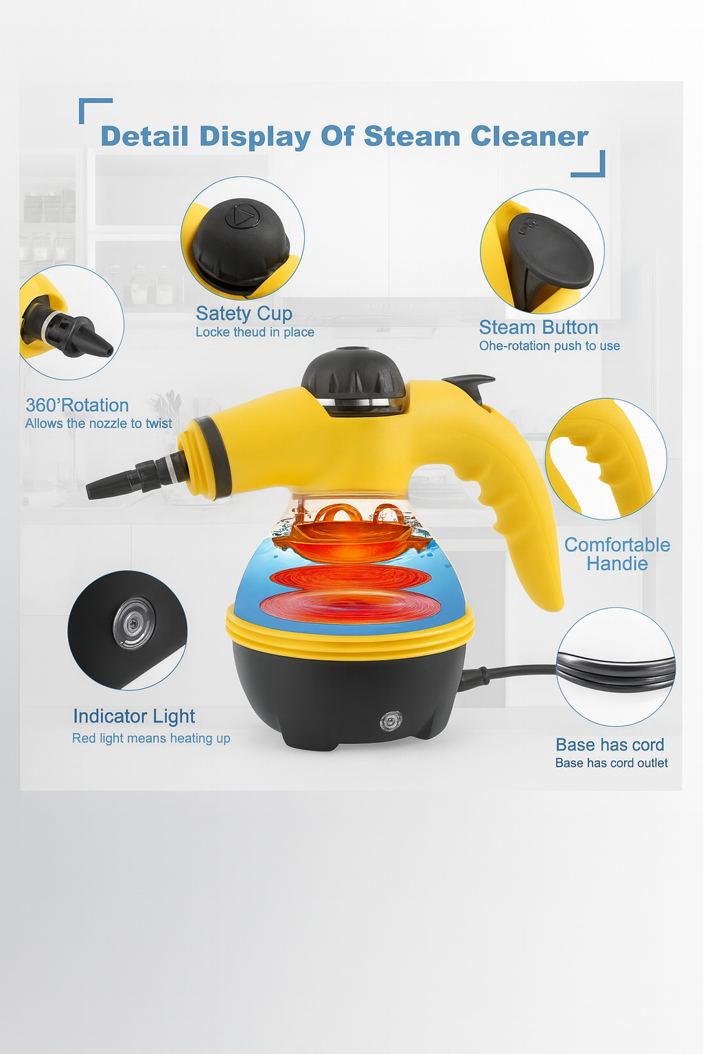 Handheld Steam Cleaner 1000W with Multi Nozzle Accessories for Home Cleaning