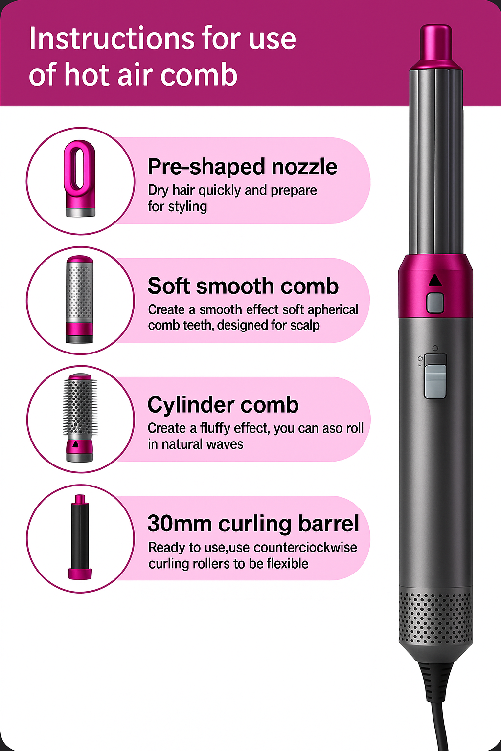 Hot Air Styler 5 in 1 Hair Dryer Brush Volumizer Straightener Curler Set