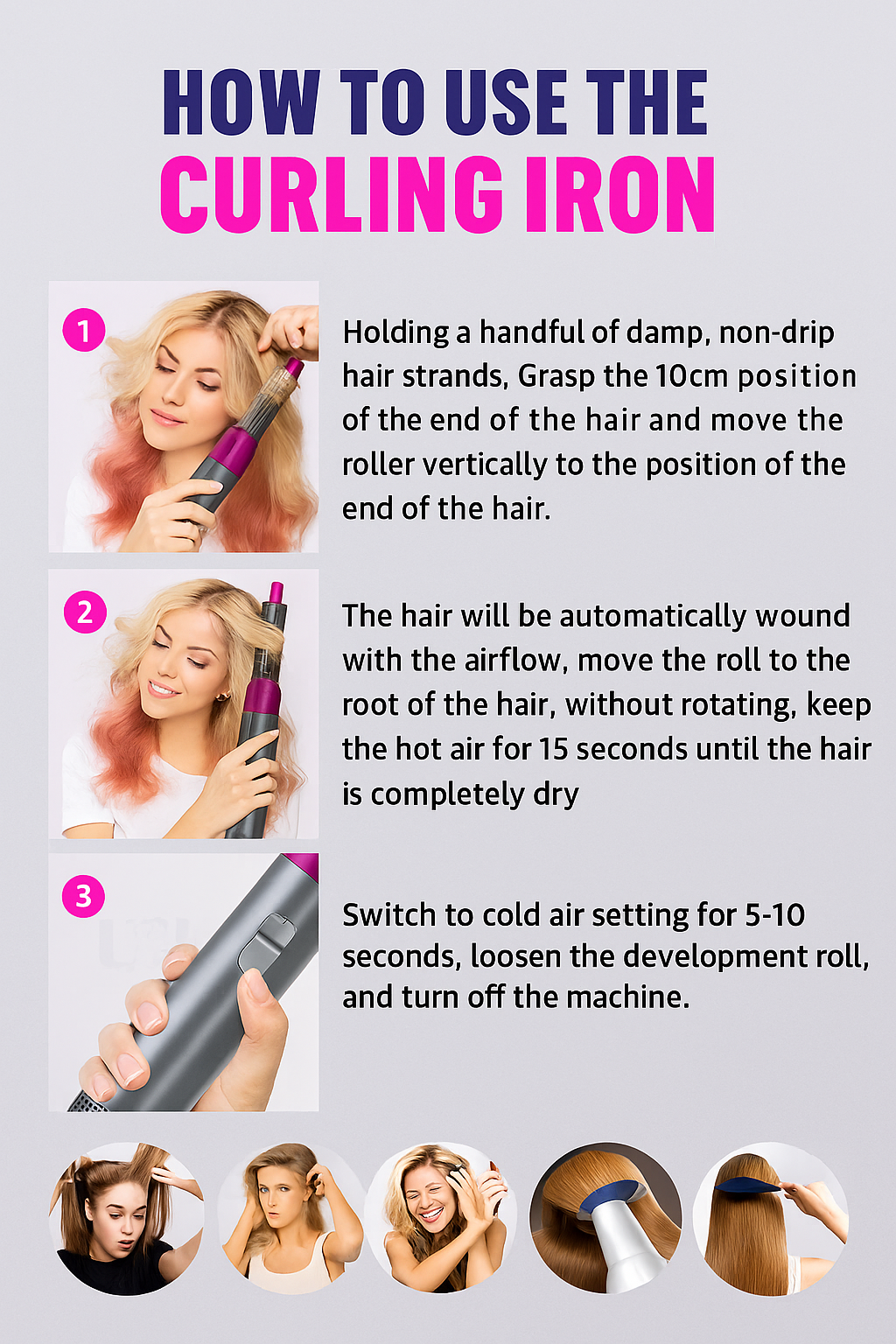 Hot Air Styler 5 in 1 Hair Dryer Brush Volumizer Straightener Curler Set