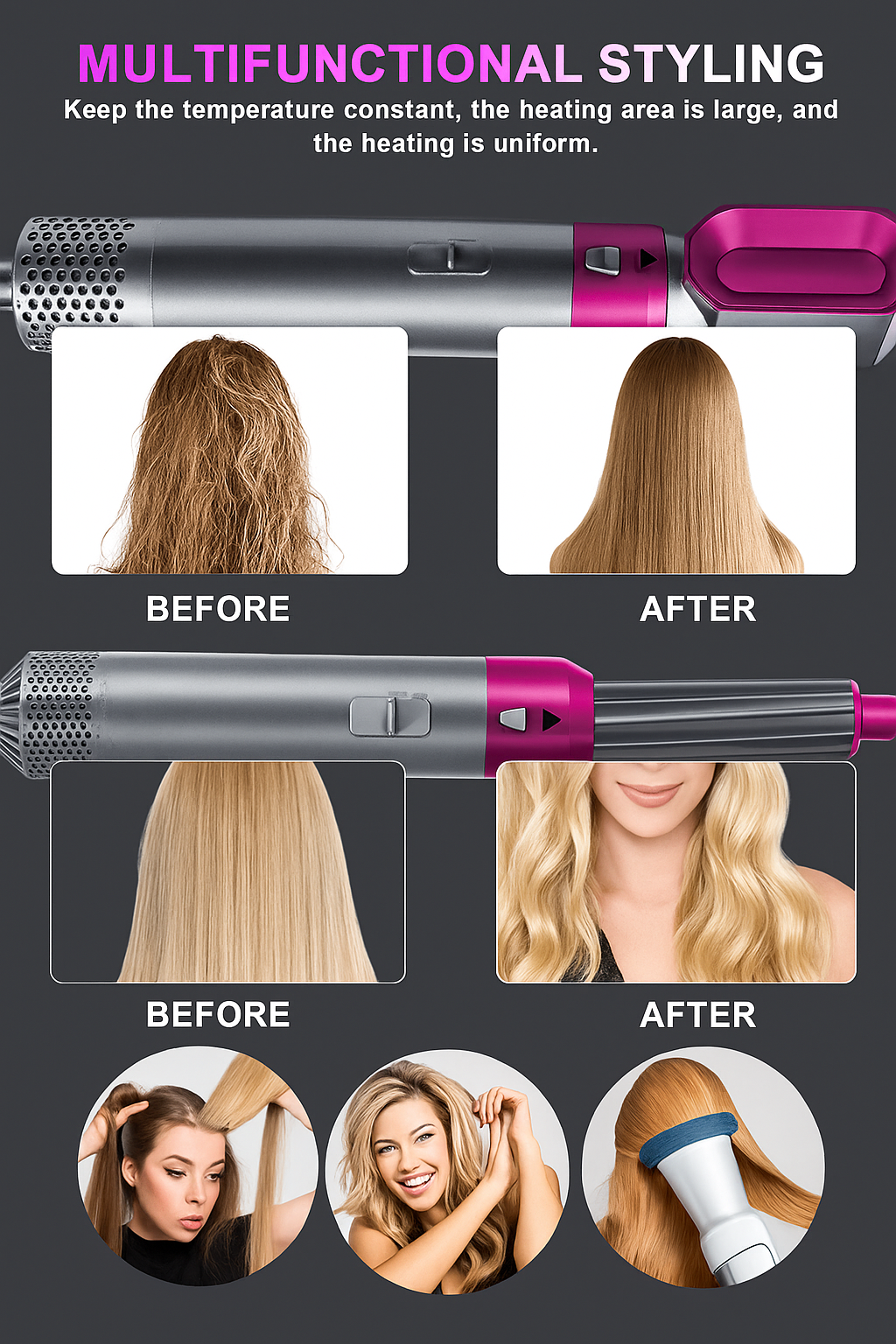 Hot Air Styler 5 in 1 Hair Dryer Brush Volumizer Straightener Curler Set