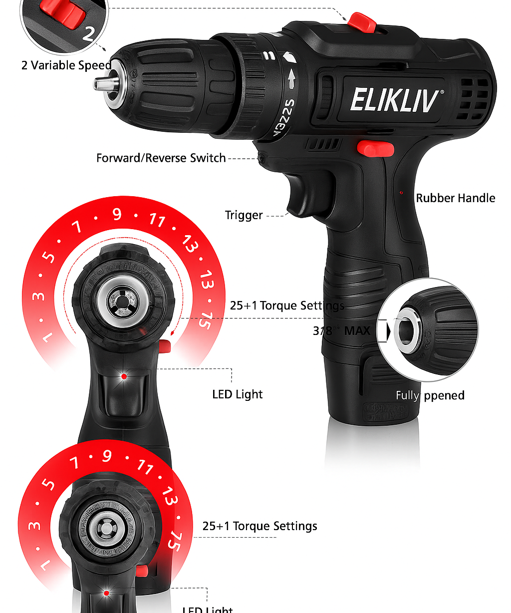 Lithium Electric Drill Cordless Power Tool Double Speed Screwdriver Set