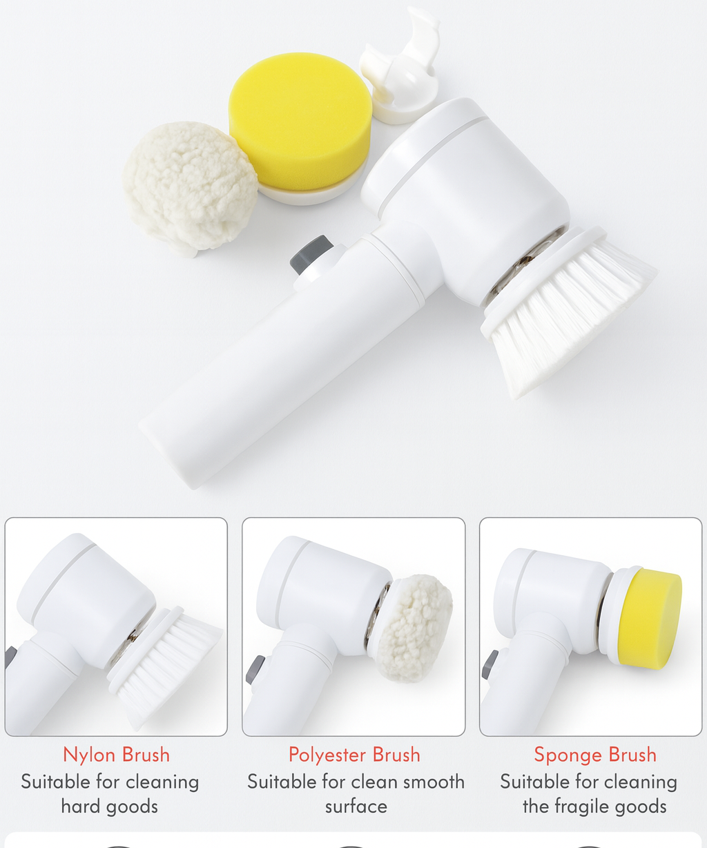 Electric Cleaning Brush 3 Head Scrubber Portable Handheld Household Tool