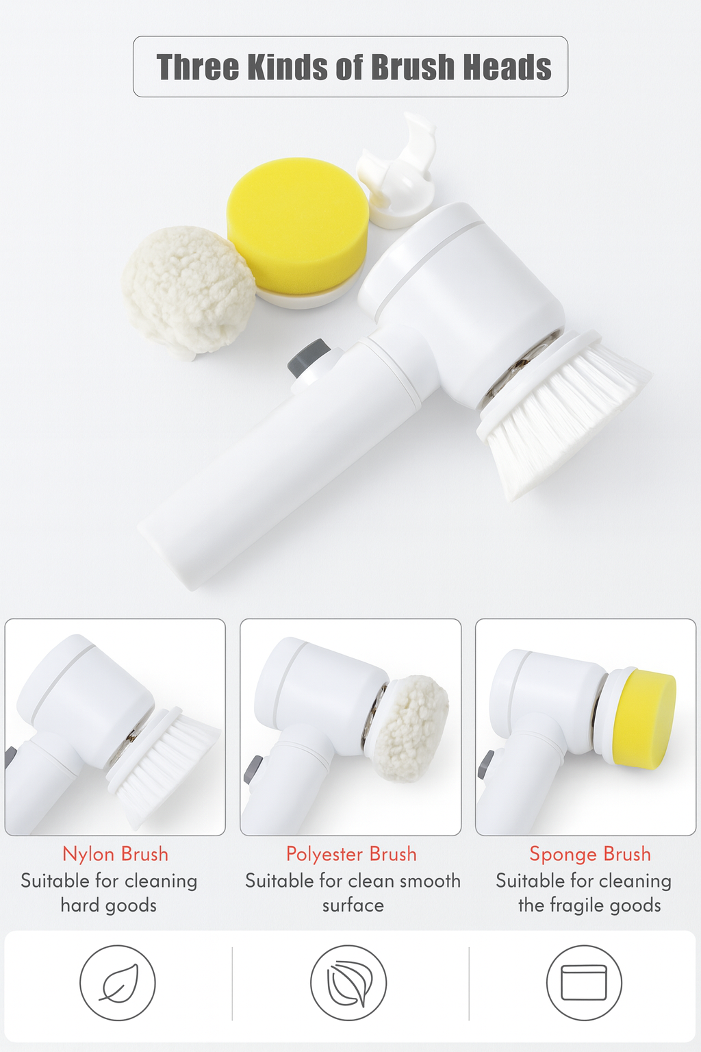 Electric Cleaning Brush 3 Head Scrubber Portable Handheld Household Tool