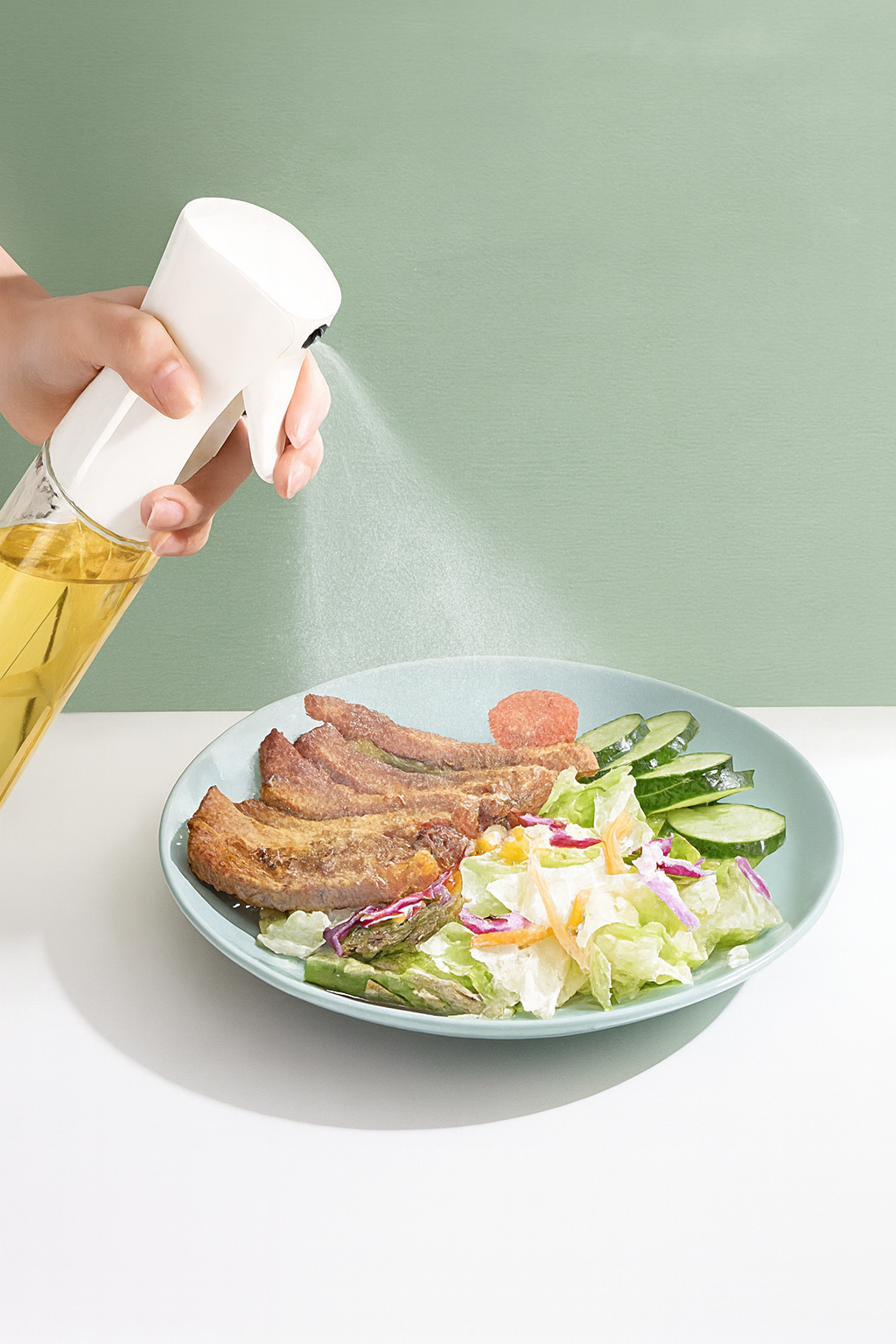 Oil Bottle Dispenser Leak Proof Glass Container with Measuring Pump