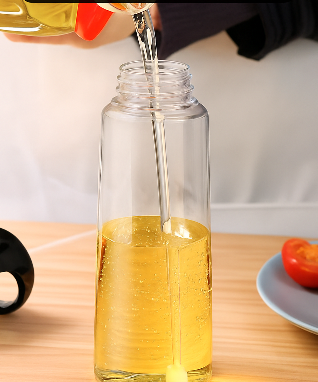 Oil Bottle Dispenser Leak Proof Glass Container with Measuring Pump