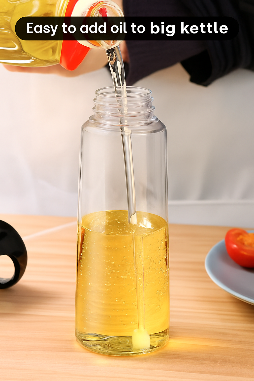 Oil Bottle Dispenser Leak Proof Glass Container with Measuring Pump