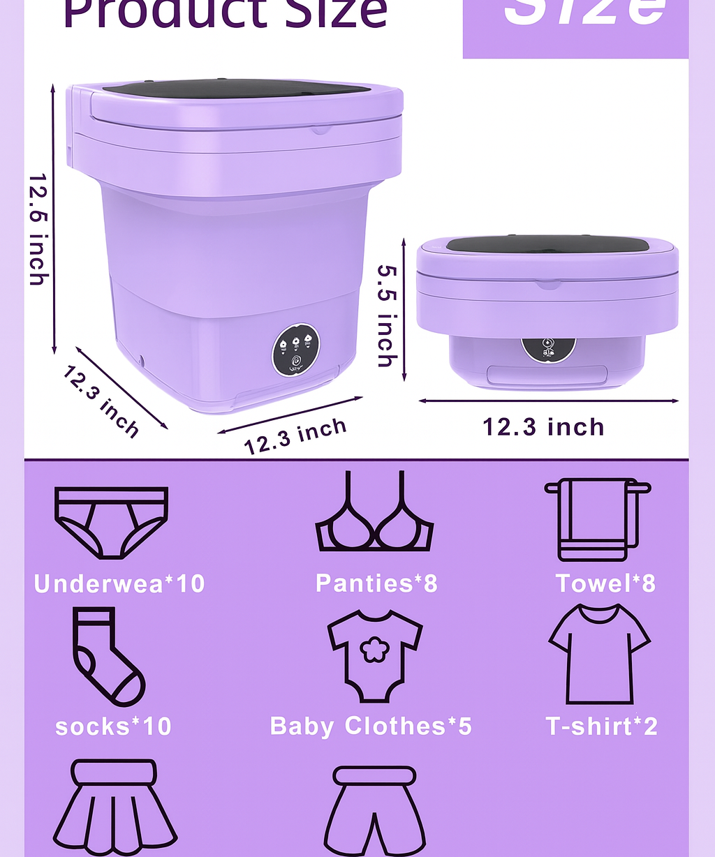 Portable Mini Washing Machine Compact Laundry Washer for Clothes Home