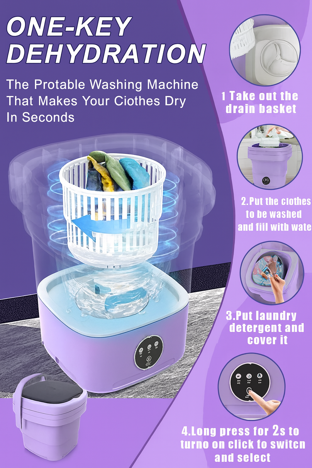 Portable Mini Washing Machine Compact Laundry Washer for Clothes Home