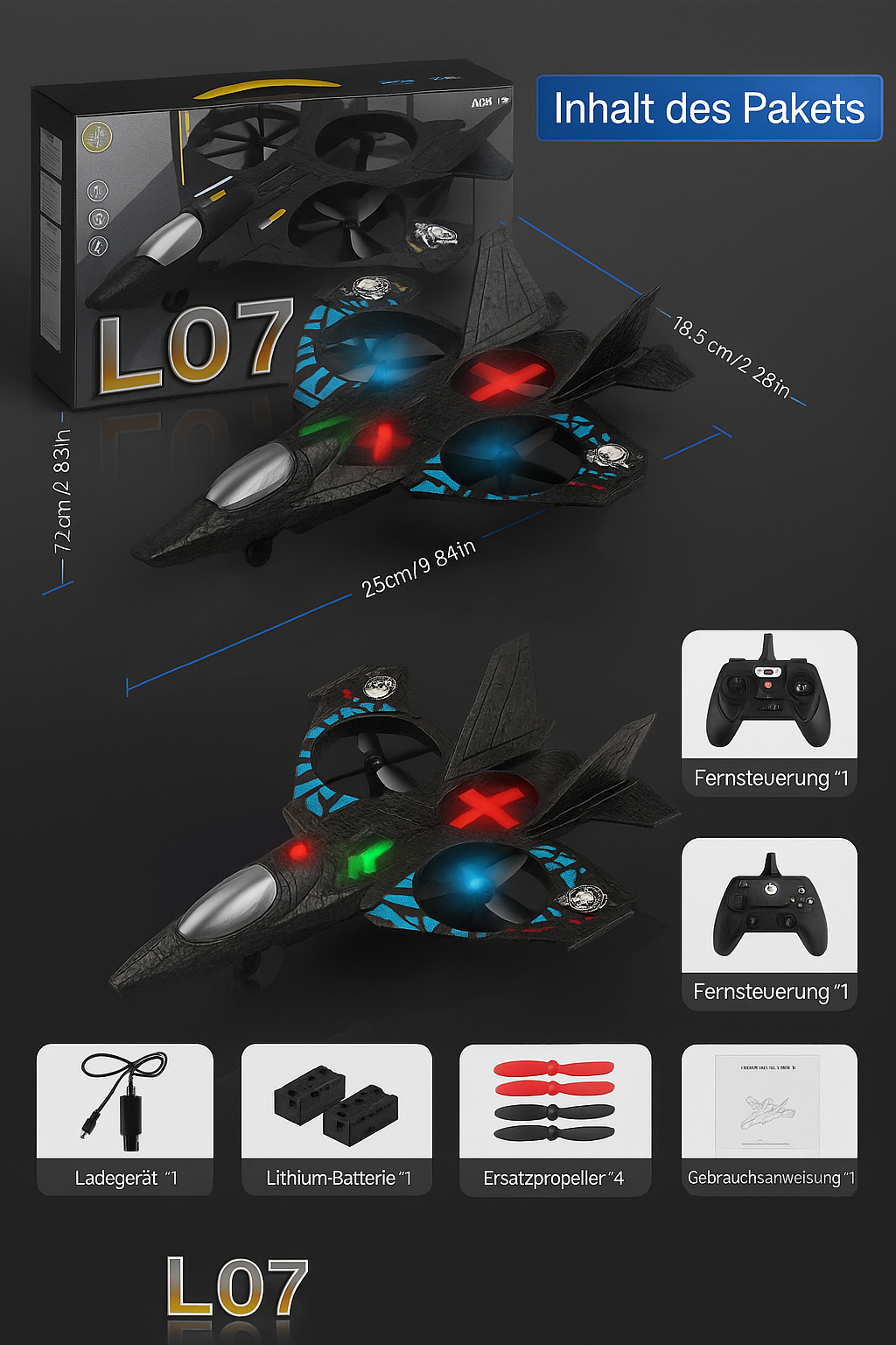 Rechargeable Flying Aeroplane Toy with LED Lights Remote Control Glider