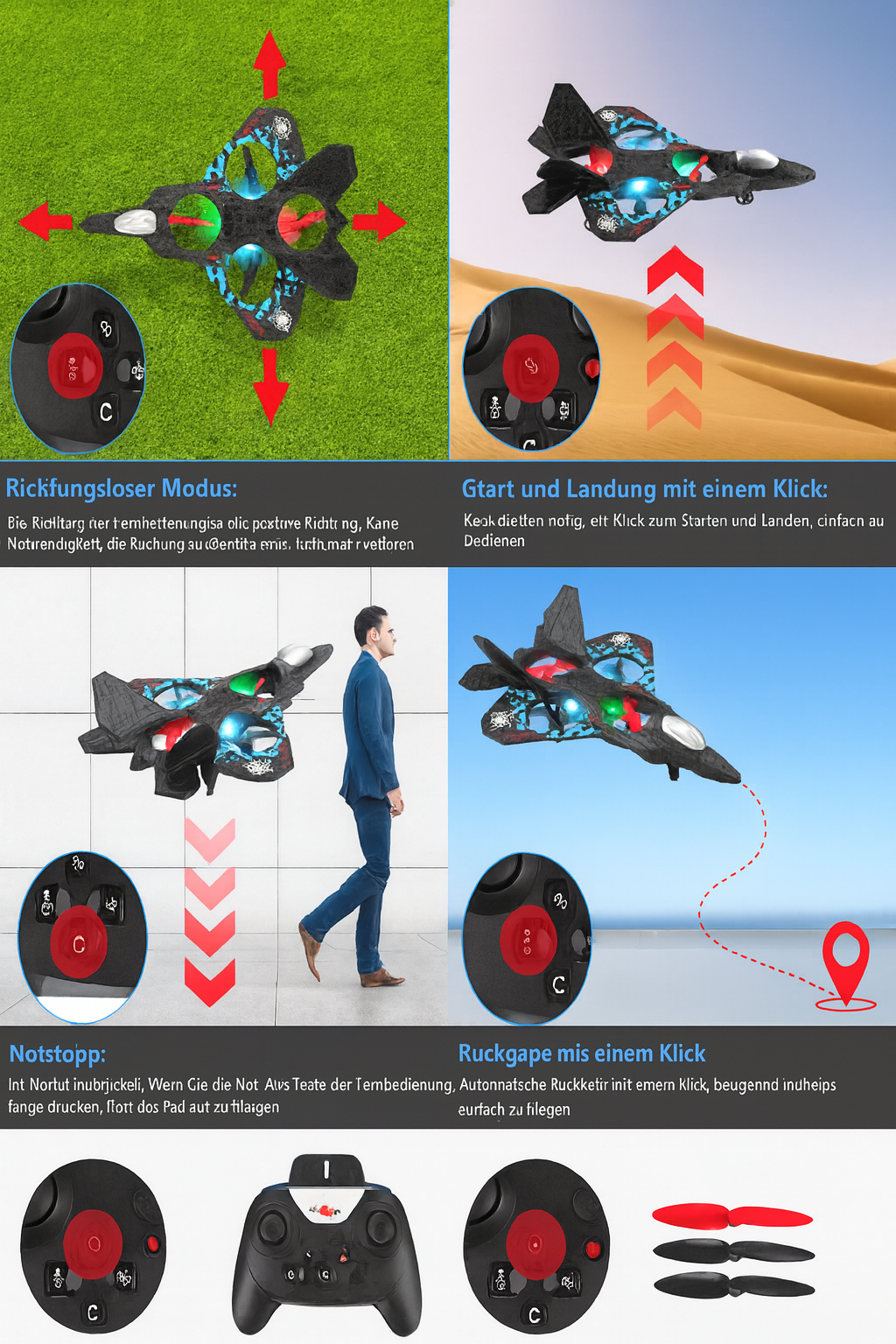 Rechargeable Flying Aeroplane Toy with LED Lights Remote Control Glider