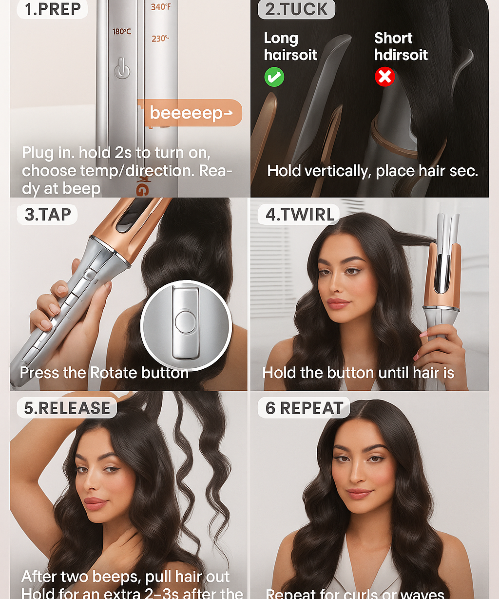 Sheglam Hair Curling Iron Professional Ceramic Curler Wand Styling Tool