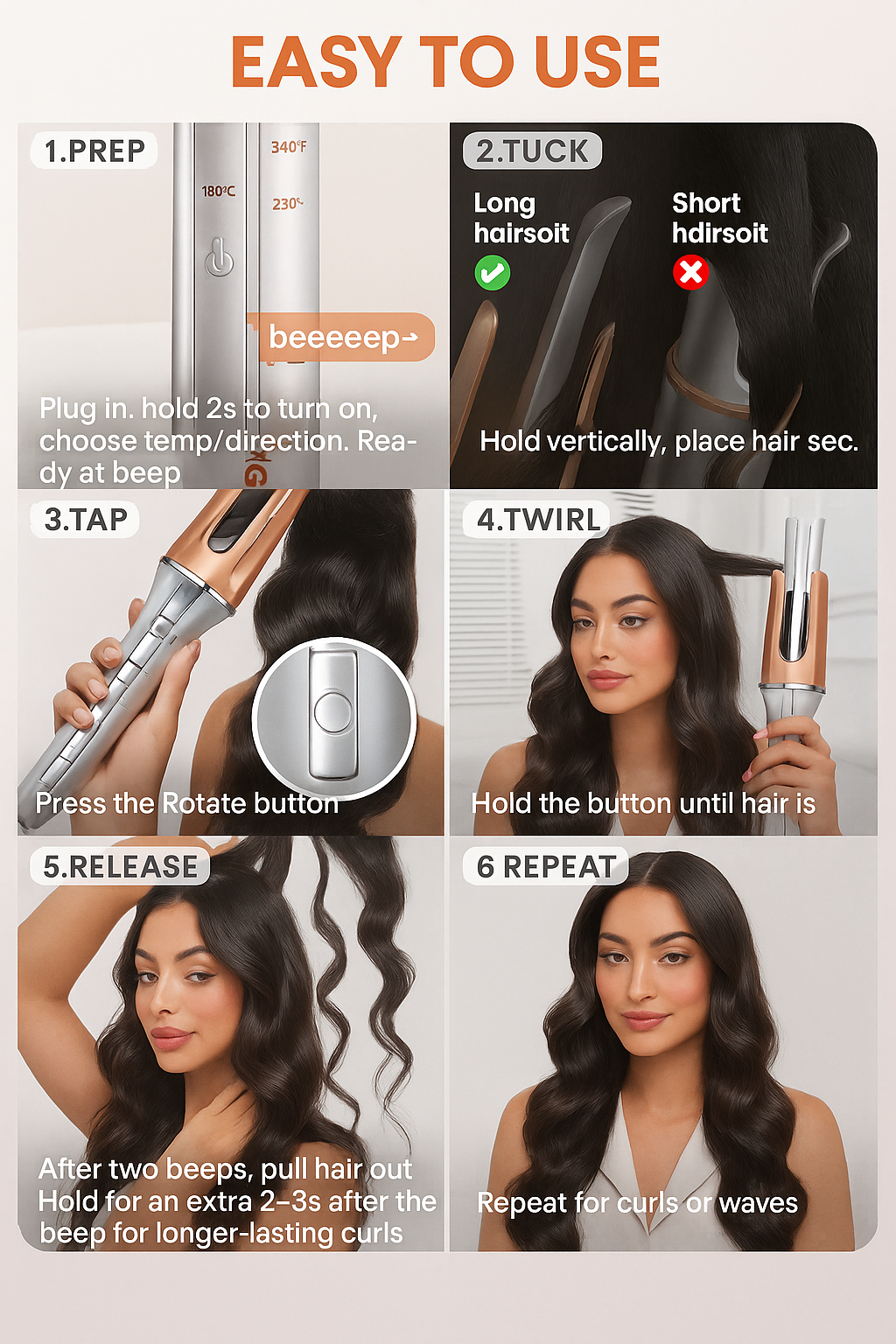 Sheglam Hair Curling Iron Professional Ceramic Curler Wand Styling Tool